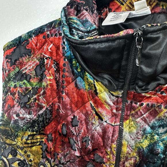 Coldwater Creek Vest Womens Medium Velvet Quilted Boho Art to Wear Zip Up - Picture 5 of 11